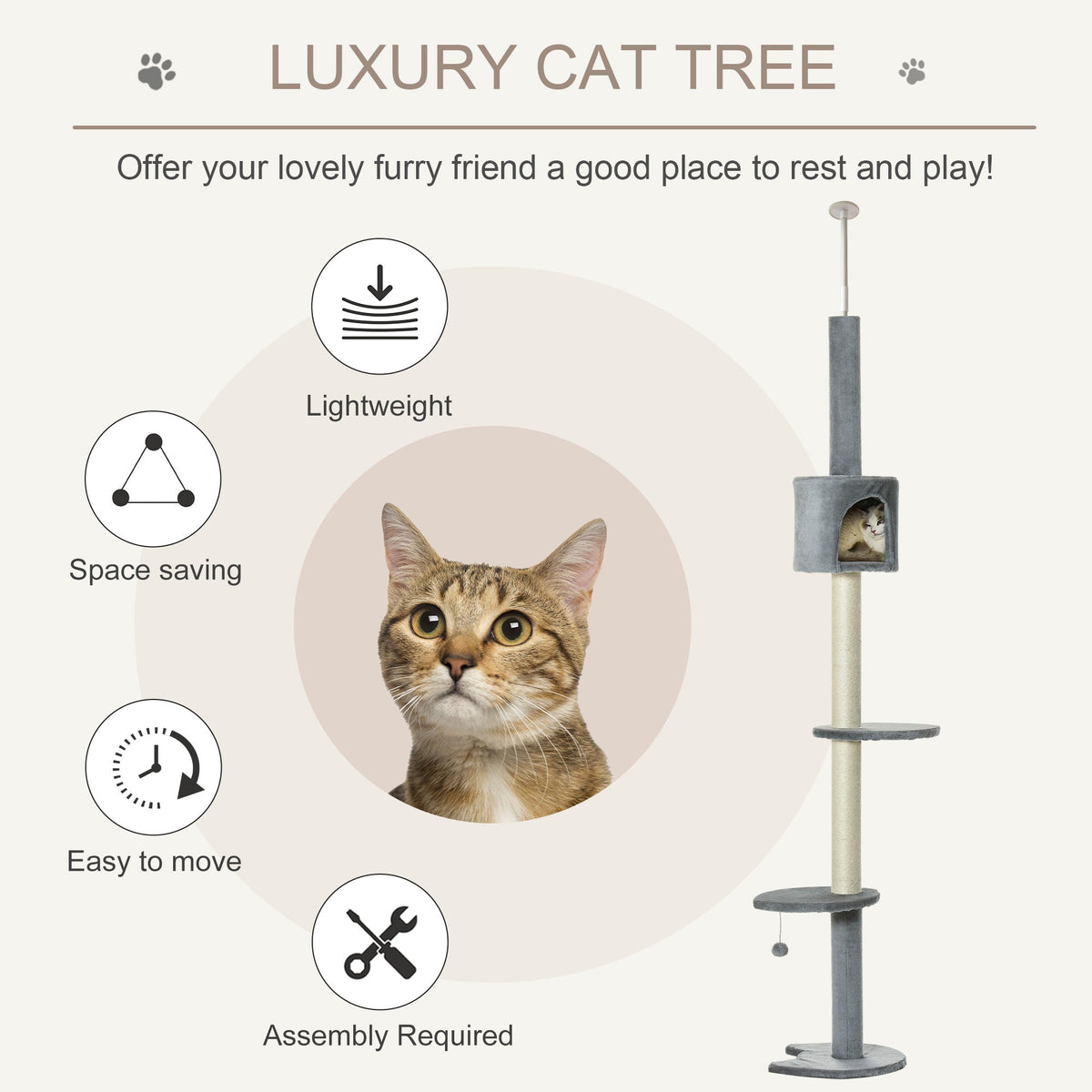 100" Cat Tree Height Adjustable Floor-to-Ceiling 4-Tier Kitty Climbing Activity Center Condo Cat Toy