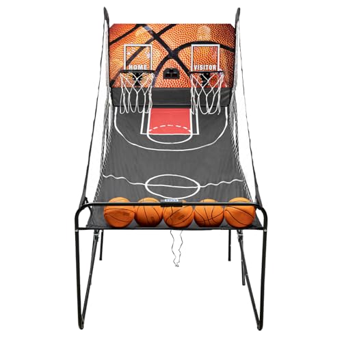 Dual Shot Basketball Arcade Game, Foldable Electronic Basketball Machine with LED Scorer and Timer, 8 Modes 2-Player Includes 5 Balls for Family Game Room Basement