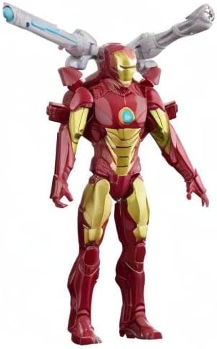 Avengers Marvel Titan Hero Series Blast Gear Iron Man Action Figure, 12-Inch Toy, with Launcher, 2 Accessories and Projectile, Ages 4 and Up, Red