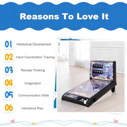 Mini Pinball Game Machine, Electronic Desktop Ball Shooting Toy with Light and Sound Effects, Digital-Counter, Arcade Alley Games for Kids and Adults, Pinball Gifts