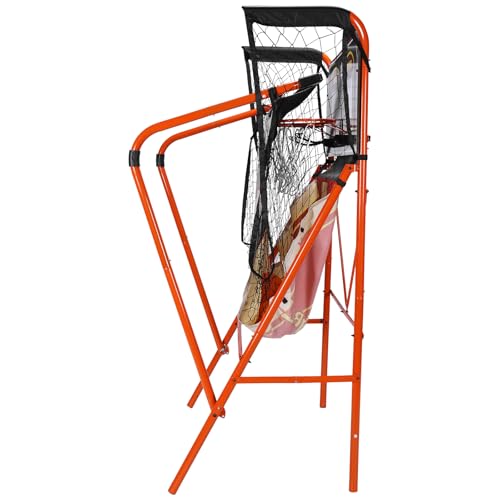 Foldable Indoor Basketball Arcade Game with Steel Frame Indoor Double Electronic Basketball Machine with 5 Size 7 Inch Balls for 2 Players Basement Game Rooms