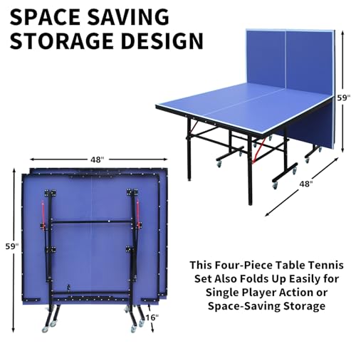 8ft Mid-Size Foldable Table Tennis Table with Net and Paddles