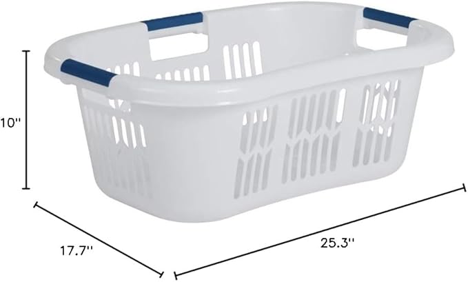 Rubbermaid Large Hip-Hugger Laundry Basket/Hamper, 1.5-Bushel, White, Stackable Storage Bin/Organizer for Bathroom/Bedroom/Dorm/Home