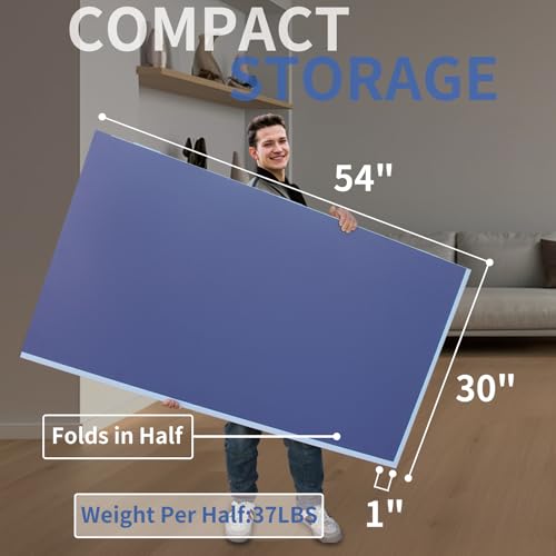 GOWE 9ft Blue Mid-Size Ping Pong Conversion Top Foldable & Portable Table Tennis Table Top for Indoor Games