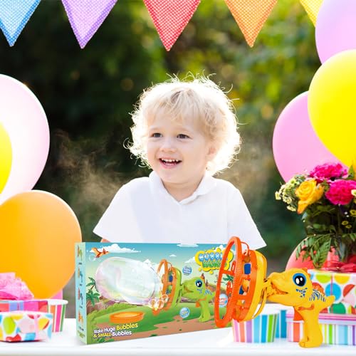 IFLOVE Dinosaur Bubble Gun for Kids 3-8, Bubble Machine Blower Toy (Yellow) | Bubble-in-bubble effect, Easy-Grip Dinosaur Bubble Gun Fills Summer Playtime and Party Favors With Colorful Bubbles - color: Yellow