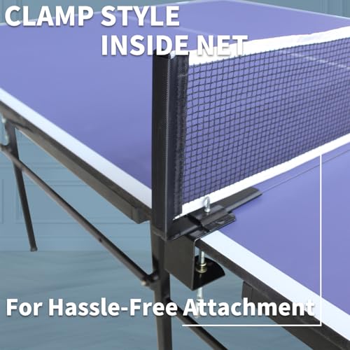 Table Tennis Table, 8 Ft Foldable Indoor Table, Portable Mid Size Game Set, Net, 2 Paddles and 3 Balls, Playback Mode for Home Office Recreation Centers