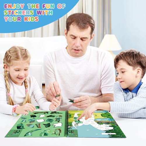 homicozy 3PCS Sticker Paint Books for Kids Ages 4-10,Dinosaur Astronaut Ocean Animals Designs Paint by Stickers,Sticker by Numbers,Party Birthday Gifts for Boys 4-10,Create 30 Pictures at a Time - style: Style2-3PCS