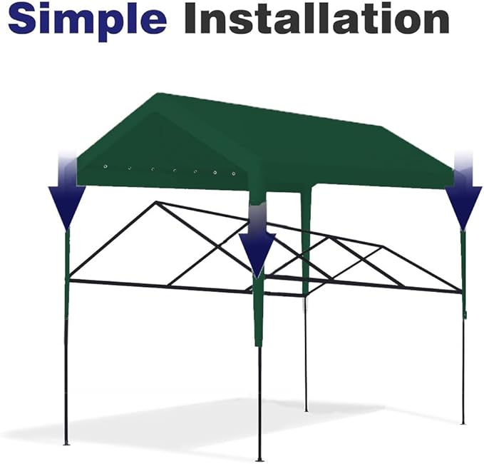 Carport Replacement Canopy, Replacement Top Cover for 12' x 20' Carport Frame, 180G PE Fabric Waterproof & UV Protected Tarp with Ball Bungees, Green (Only Top Cover, Frame is not Included)