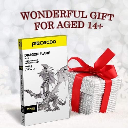 Piececool 3D Metal Puzzle Model Kits- Dragon Flame Metal Building Kit for Adults, Brain Teaser DIY 3D Dragon Puzzles Model Kits for Men, 115 Pcs