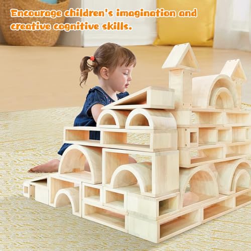 Xylolin Over-Sized Hollow Wooden Block Set for Kids, Natural 29 Piece Set of Large Wood Blocks, Preschool Toddler Building and Stacking Blocks, Wooden Toys Building Blocks for Kindergarten