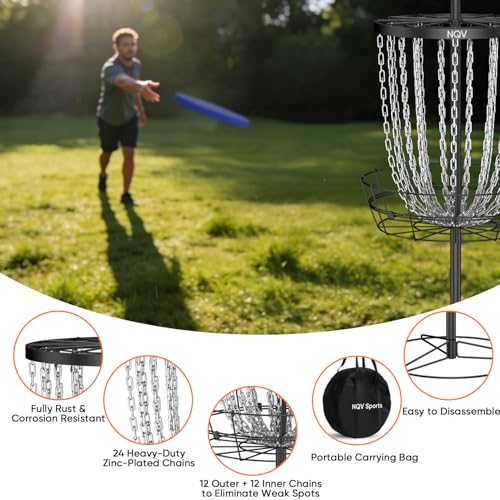 NQV PRO Disc Golf Basket,Heavy Duty 24 Chain Portable Target with Transit Bag, Outdoor/Indoor - size: 52in-Black