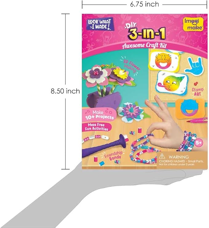 Imagimake Craft Kit - Arts and Crafts for Kids Ages 5+ - Air Dry Clay, Paper Quilling, Stamp Art - 3-in-1 Arts and Crafts Kit - Gifts for 5, 6, 7, 8 Year Olds