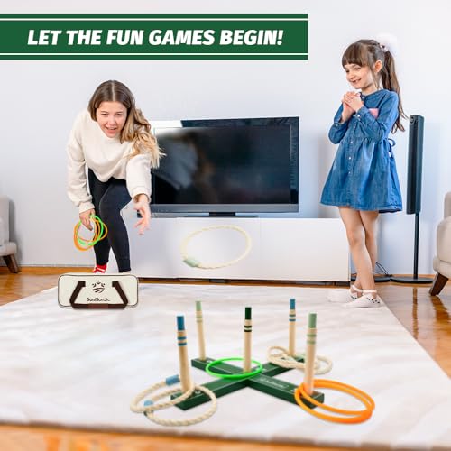 SunNordic Outdoor Ring Toss Game Set, Wooden Lawn Games with Carry Bag | Fun Beach Game for Kids, Adults & Family, Backyard Party Activities, Yard Games - color: Pine Green