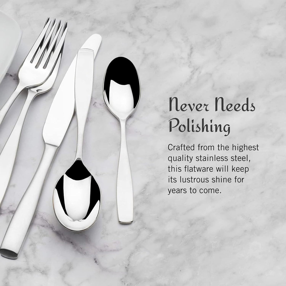 Mikasa Satin Loft 65-Piece Flatware Set for 12, 18/10 Stainless Steel Silverware with Forks, Knives, Spoons, and Serving Utensils, Durable and Elegant Design