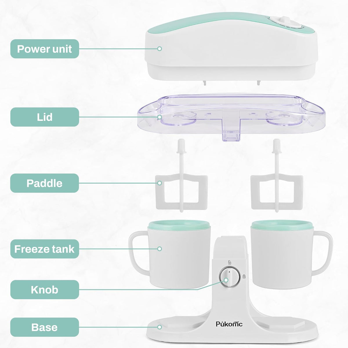 Pukomc Ice Cream Maker Machine for Home Use, with Two Ice Cream Bowls,Simple Operation and Easy to Clean,White Green