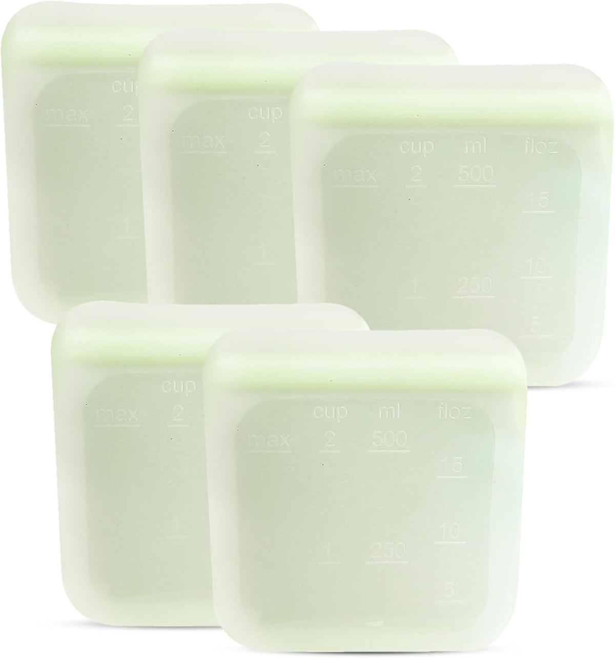 purifyou Set of 5 Reusable Silicone Storage Snack Bags 6oz / 16oz / 32oz / 64oz Self-Seal Food Storage Container for Fruits, Vegetables, Sandwiches, Dishwasher Safe & Leak-free (LimeCream, 16oz)