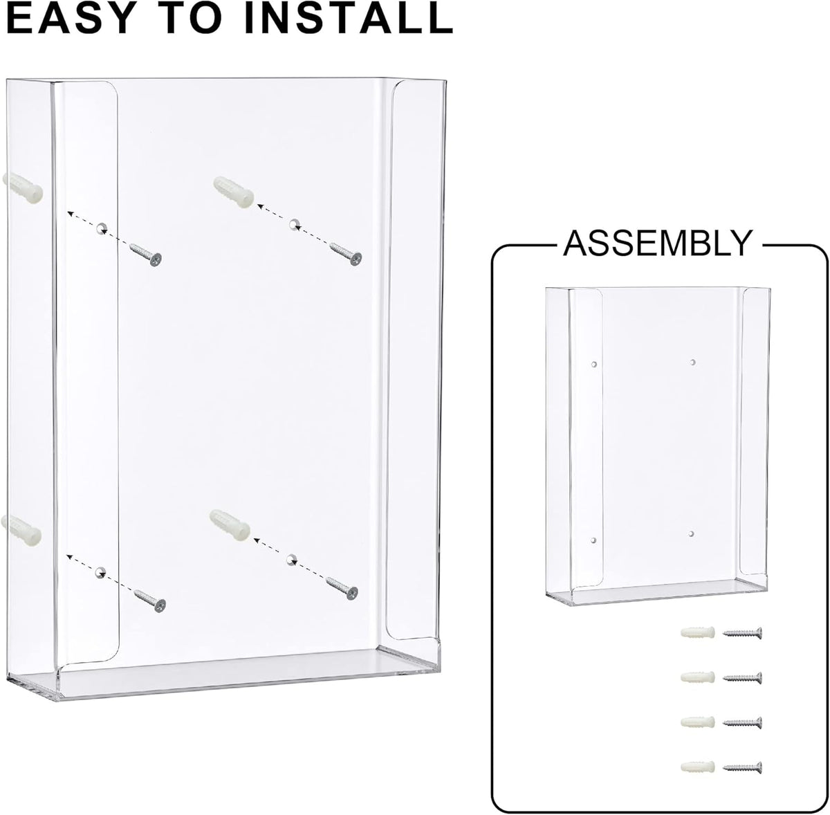 Amazing Abby Acrylic Glove Box Holder, Wall-Mounted Glove Dispenser, Floating Glove Box Organizer, Large Size (for 3 Boxes), 10.5" W x 15.0" H x 3.5" D (Mounting Hardware Included)