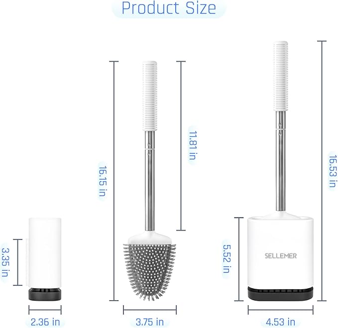 Sellemer Toilet Brush and Holder Set for Bathroom, Flexible Toilet Bowl Brush Head with Silicone Bristles, Compact Size for Storage and Organization, Ventilation Slots Base (1 Pack, Multicolor)