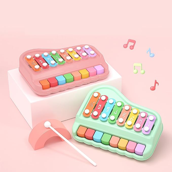 Baby Piano Xylophone for Toddlers 2-3, 2 in 1 Baby Piano Xylophone Musical Instrument with 8 Multicolored Key Scales Keyboard for Kids(Green)