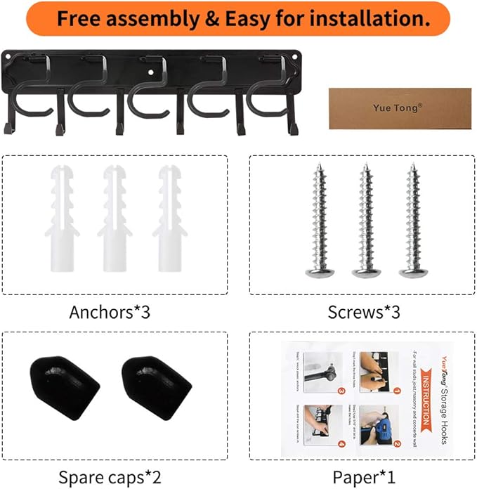 YueTong All Metal Garden Tool Organizer,Adjustable Garage Wall Organizers and Storage,Heavy Duty Wall Mount Holder with Hooks for Broom,Rake,Mop,Shovel.(1 Pack¡ê)
