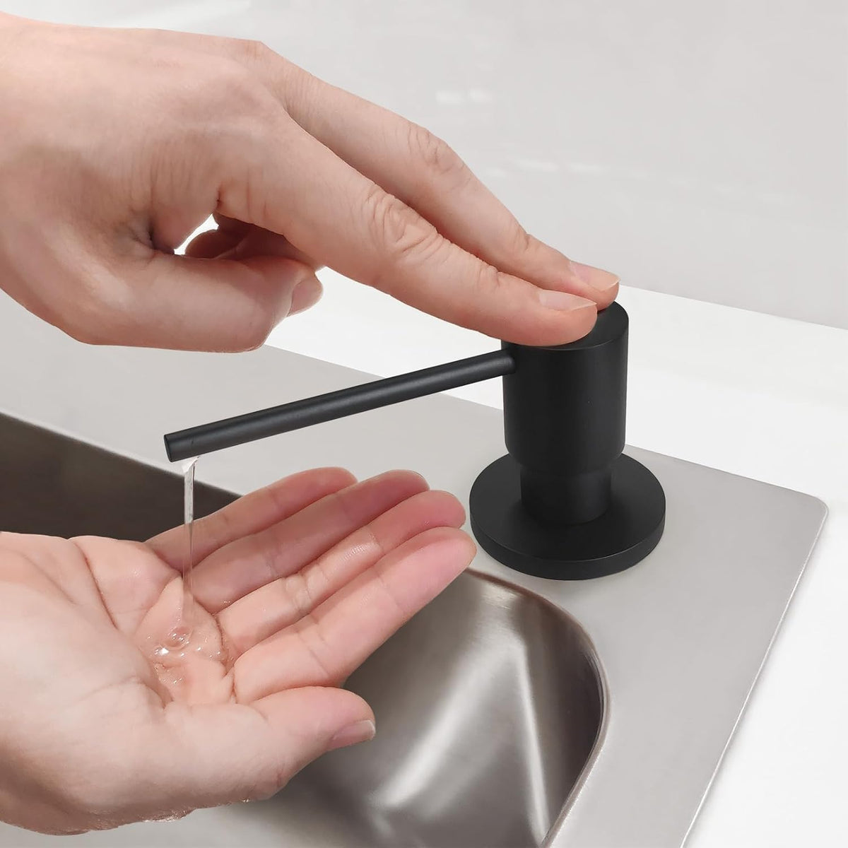 Matte Black All Brass Soap Dispenser for Kitchen Sink Countertop Sink Soap Dispenser 17 OZ Bottle Built in Refill from The Top with Long Spout