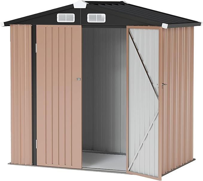 6x4 FT Outdoor Storage Shed with Lockable Double Doors & Loping Roof, Outdoor Metal Shed for Bike, Tool, Generator Storage in Backyard, Patio (6’x4’)