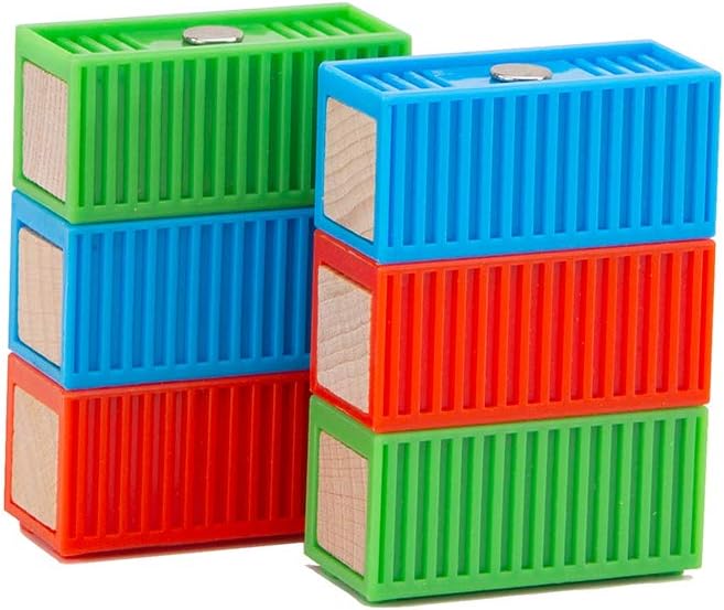ORBRIUM 11 Pcs Intermodal Freight Trains Set for Wooden wood Railway Includes 2 Diesel Engines, 3 Container Flat Cars, 6 Shipping Containers Compatible with Thomas, Brio, Chuggington, Melissa and Doug