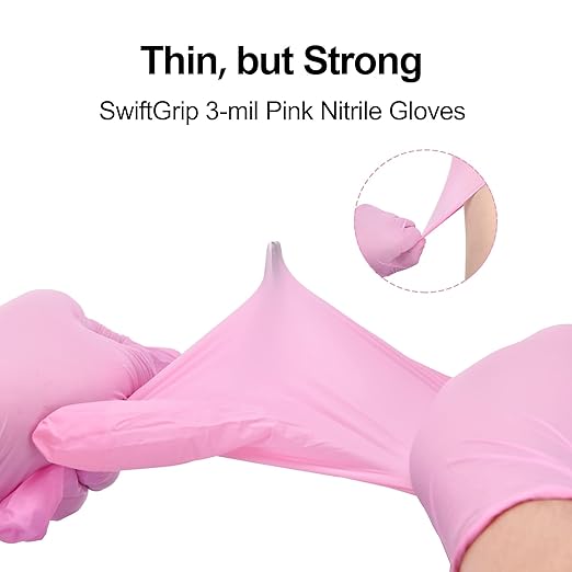 Pink Nitrile Gloves, 3-mil, Industrial Gloves Disposable Latex Free, for Cleaning & Esthetician, Rubber Powder-Free, 1000-ct Case (Medium)