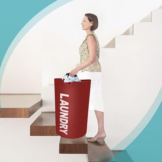 StorageRight 90L Large Laundry Basket, Laundry Hamper, Dirty Clothes Hamper for Laundry, Collapsible, Waterproof Laundry Baskets with Foam Protected Aluminum Handles for Laundry, Dorm, Family (Red)