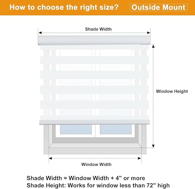 Persilux Zebra Cordless Blinds & Shades (55" W x 72" H, White) Free Stop Roller Window Shades, Light Filtering Blinds for Windows, Light Control for Day and Night