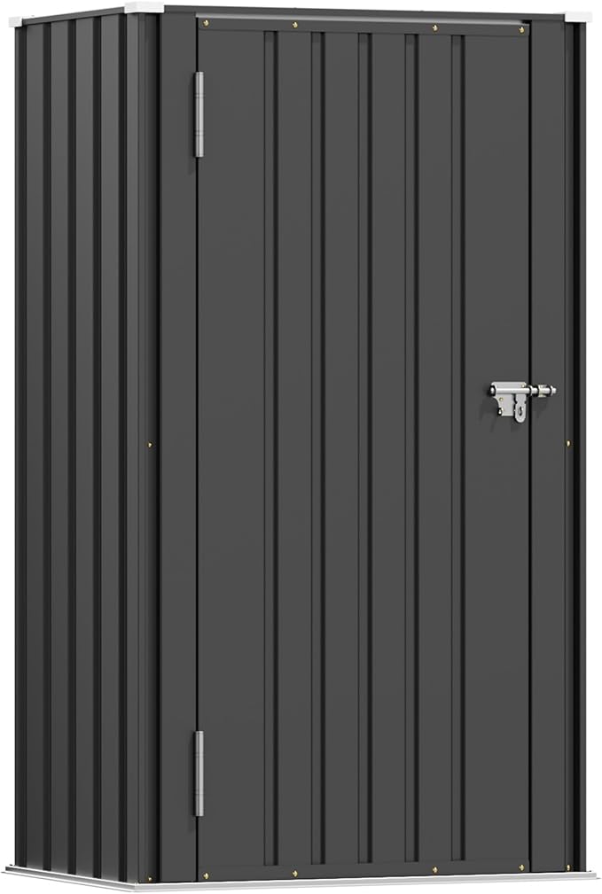 Patiowell 22 Cuft Outdoor Storage Cabinet, Metal Storage Shed with Lockable Door, Indoor Outdoor Vertical Waterproof Tool Shed Without Adjustable Shelves for Patio Garden Backyard, Black