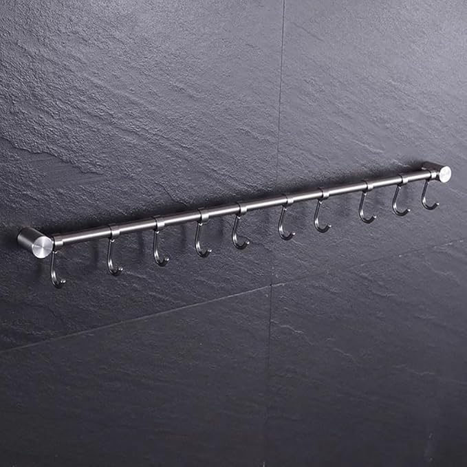 Premium Stainless Steel Kitchen Tool Utensil Organizer Bar Rack with Movable Hooks for Pan Pot Spoon Towel (Traditional, 12 Hooks)