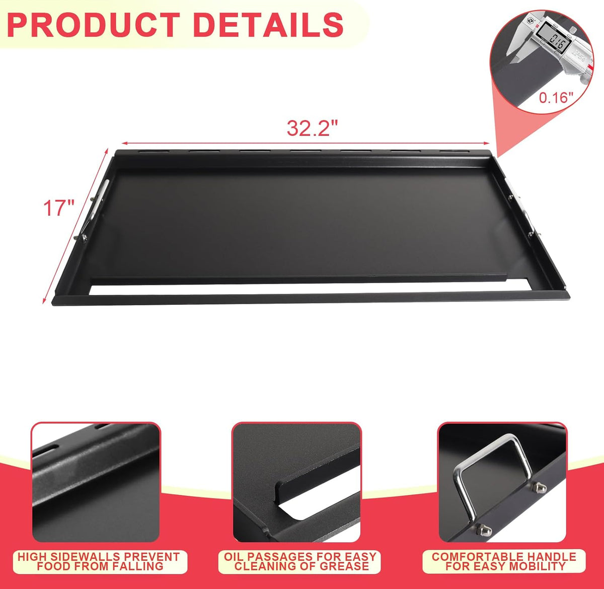 Full-Size Griddle Inserts for Nexgrill Home Depot 6 Burner 720-0896B 720-0896 720-0896C 720-0896E 720-0896CP Gas Grill Replacement Parts, Flat Top Griddle for Nexgrill 730-0898A 730-0898, Carbon Steel
