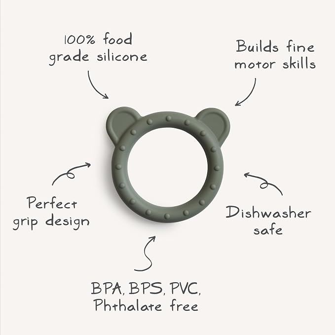 mushie Silicone Baby Teether Toy | Bear (Natural)