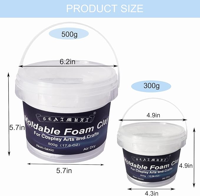 Foam Clay Cosplay Moldable Air Dry Foam Clay Craft 300g White Lightweight Sculpting Foam for Costumes Sanding Cosplay