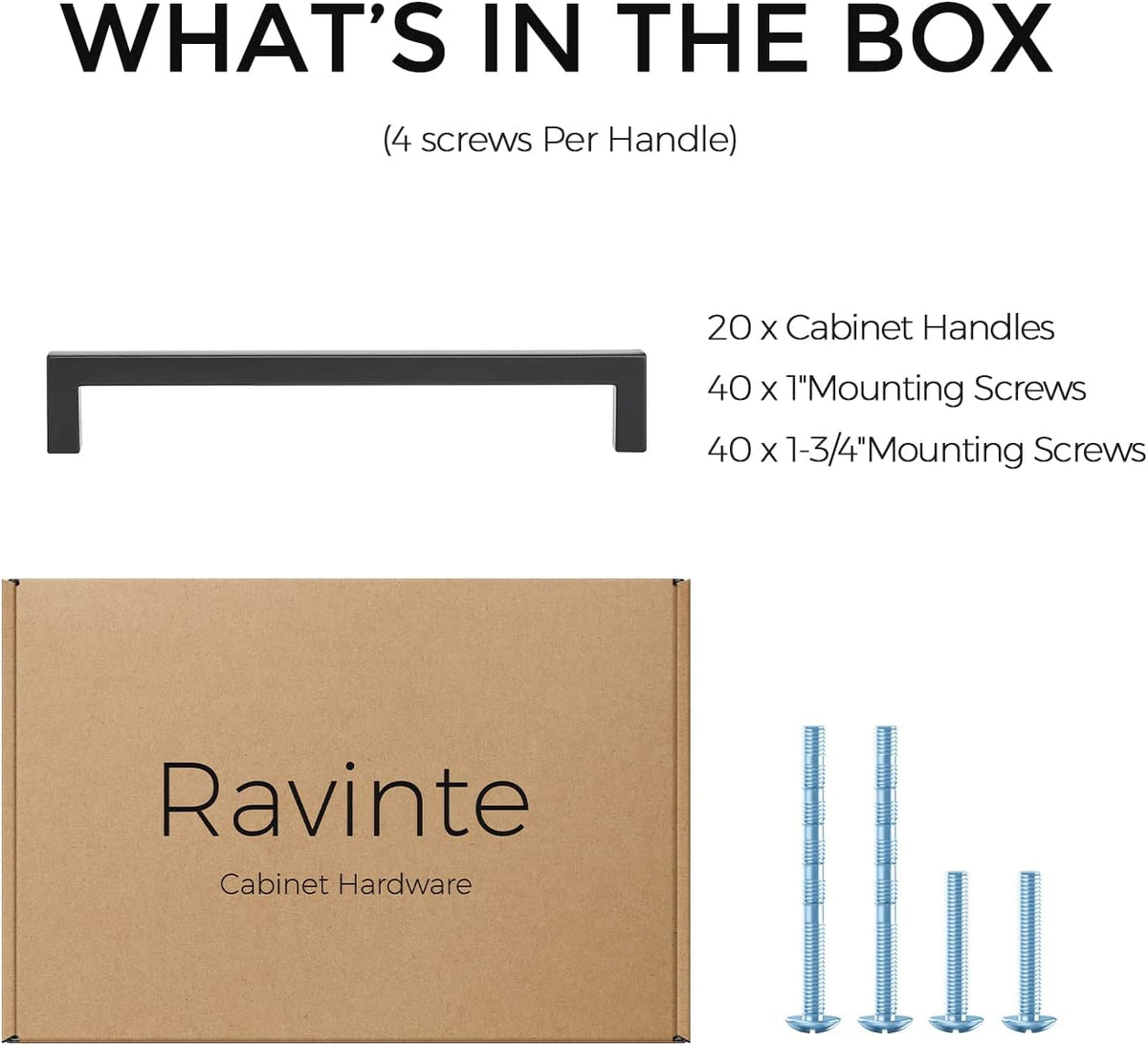 Ravinte 20 Pack Solid 6-1/4 Inch Center to Center Slim Square Bar Drawer Handles - Cabinet Hardware Pulls in Matte Black for Kitchen