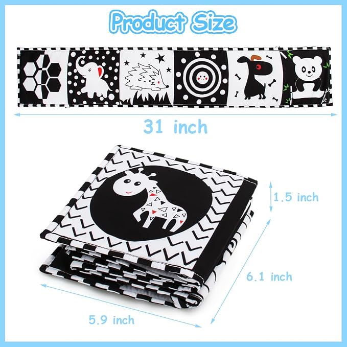Cawgug Black and White High Contrast Baby Toys for Newborn Brain Development Tummy Time Soft Book Babies 0-3 6-12 Months Montessori Learning Activities Infant and Sensory Visual Stimulation Toys