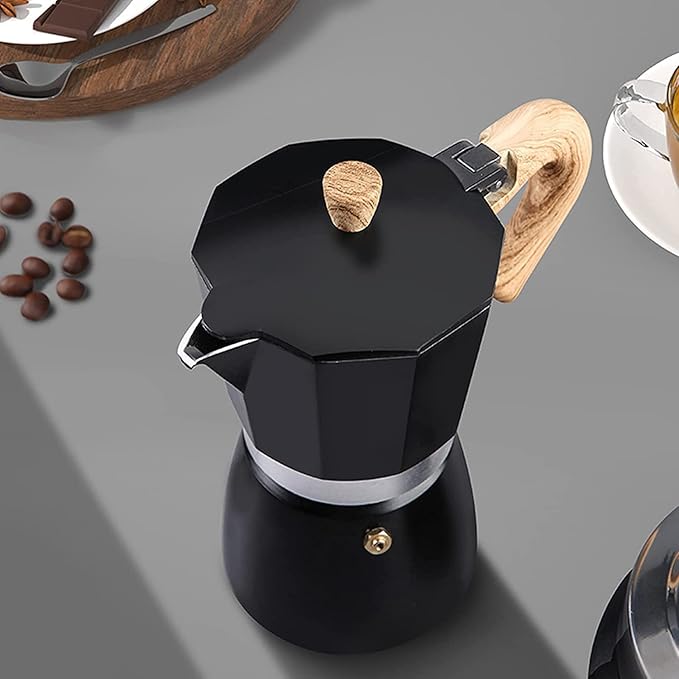 Moka Pot, Stovetop Espresso Maker Italian Coffee Maker Coffee Pot 6 cup/10 OZ Aluminium Stovetop Camping Espresso Maker Manual Cuban Coffee Percolator for Cappuccino or Latte(black)