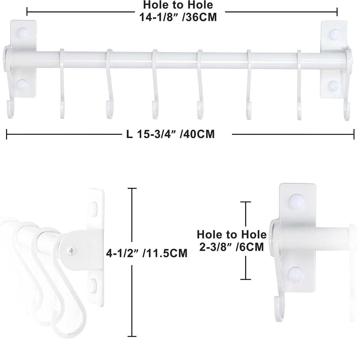 Dseap Kitchen Utensil Holder Hanger, Pot and Pan Rack Wall Mounted, Kitchen Rail with 8 Hooks for Hanging Cooking Utensils, Mugs, Spoons, Wall Mounted, White