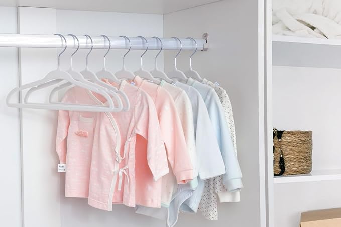 ManGotree Velvet Baby Clothes Hangers, 10.95'' Non-Slip Kids Hangers, Space Saving Hangers for Infant Toddler Children (30 Pack, White)