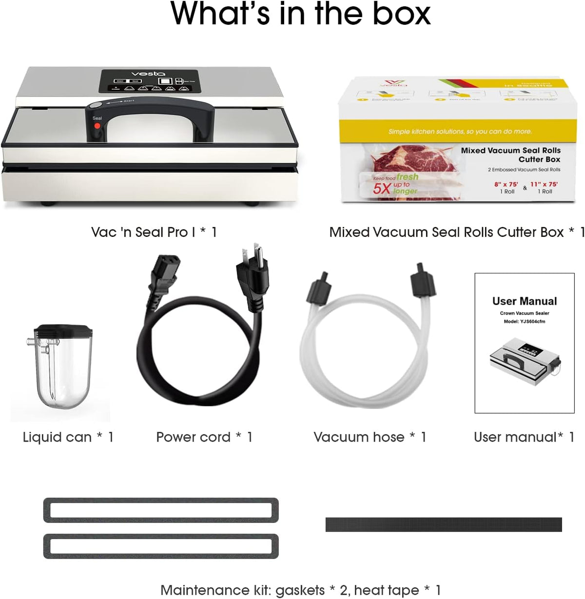 Vesta Precision Vac'n Seal Pro I Vacuum Sealer - Smart Seal Design, Full Speed Operation, Effortless Heavy Workload, Patented Cutter Box Bags, Designed and Serviced in USA