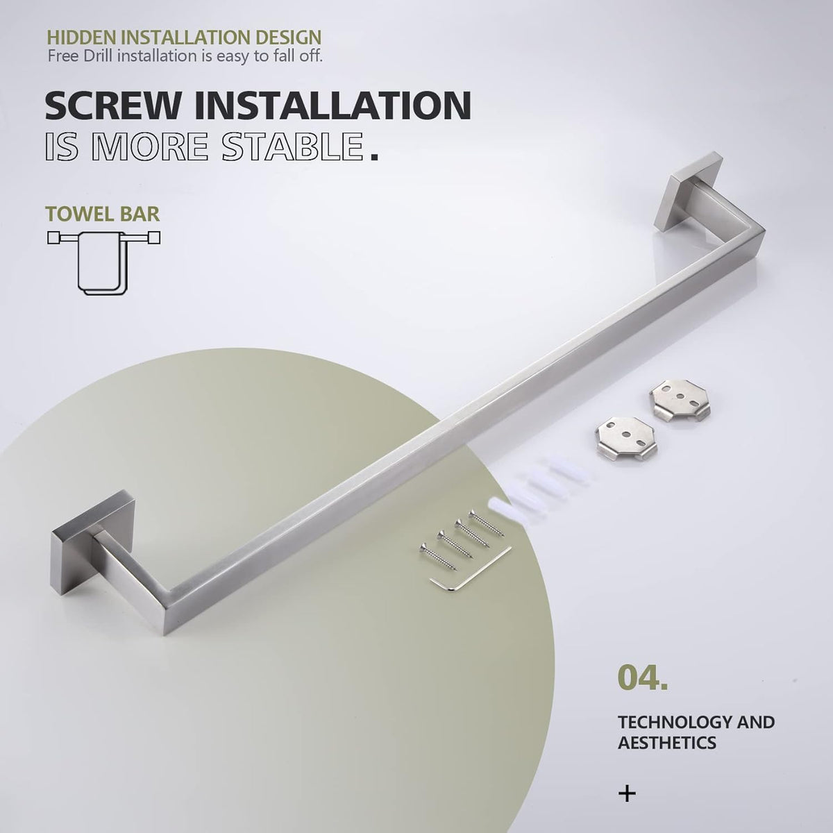KOKOSIRI 20-Inch Single Towel Bar, Bathroom Kitchen Towel Holder, Wall Mounted SUS304 Stainless Steel Towel Rack, Brushed Nickel, B4003BR-L20