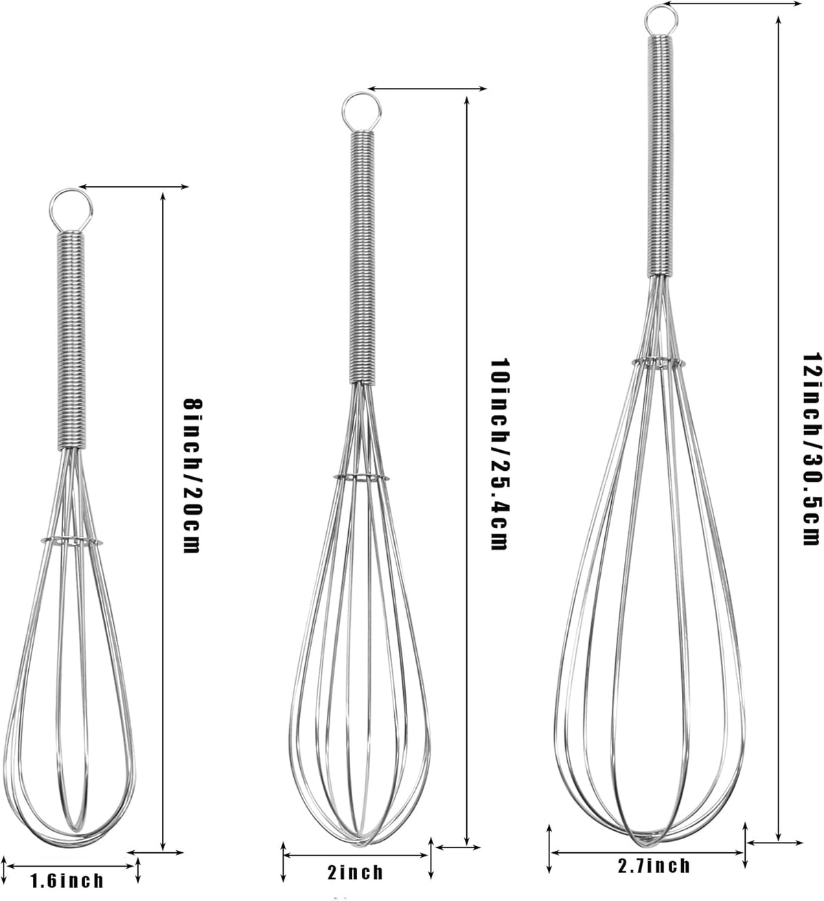 Mini whisk, Digead Small Whisk, 8in 304 Stainless steel Wire Whisk for Cooking, Whisking, Beating, Blending Ingredients and Mixing Sauces, Ergonomic Spiral Handle-Silver