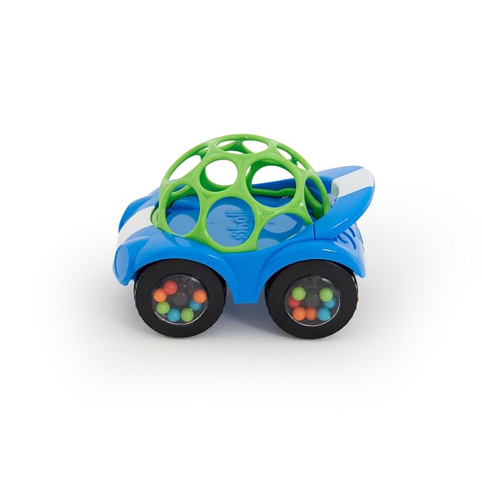 Bright Starts Oball Easy Grasp Rattle & Roll Toy Sports Car BPA-Free Infant Crawling Toy, 1 Pack, Age 3 Months and up, Blue/Green