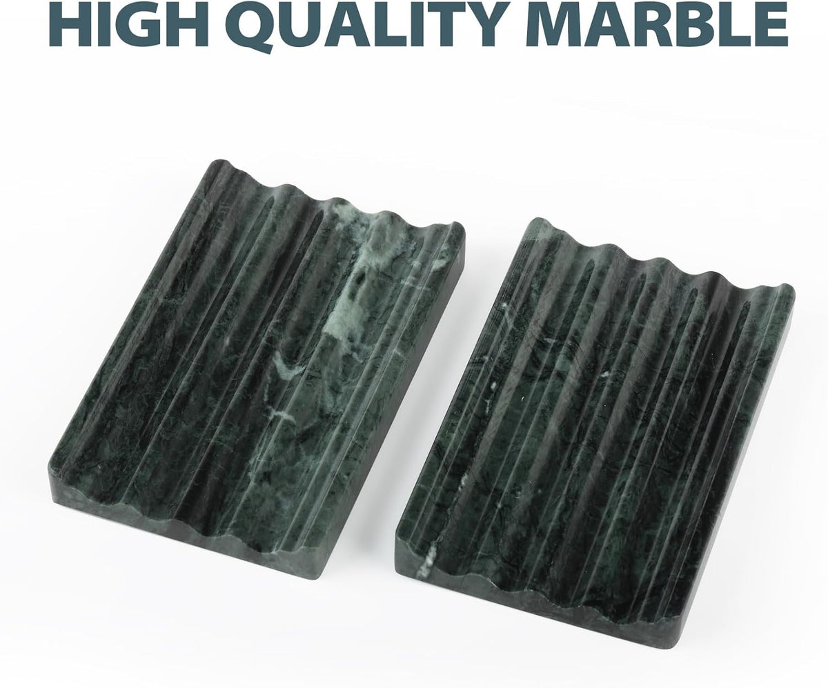 Marble Soap Dish, Soap Holder for Shower, Green Bar Soap Holder with Water Ripple Design, Easy Cleaning Stone Soap Saver for Kitchen Sink,Bathroom, Executive Indian Natural Stone Soap Tray