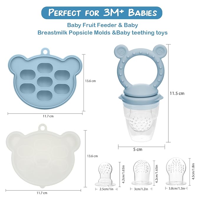 Baby Breastmilk Popsicle Molds & Babies Fruit Feeder (4 Pack), Infant Food Freezer Tray Storage Containers, Silicone Teething Pacifier Feeder and Teether for Babies,Baby Feeders(Green)