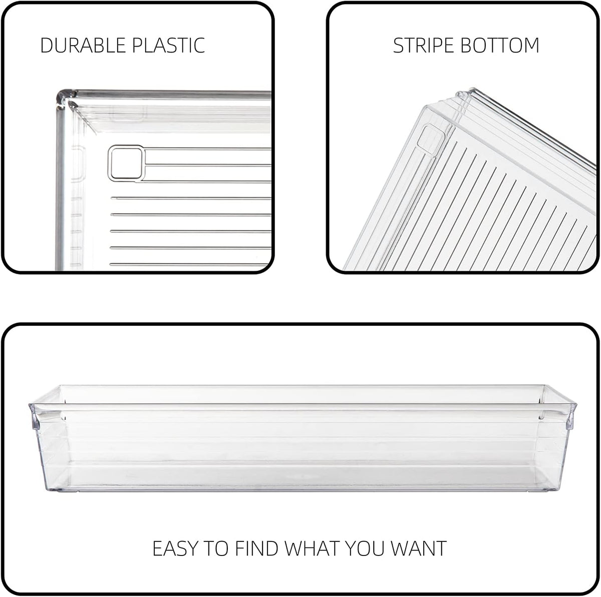 Backerysupply Clear Plastic Drawer Organizer Tray for Vanity Cabinet (6"×6"×2",Set of 8),Storage Tray for Makeup, Kitchen Utensils, Jewelries, and Gadgets…