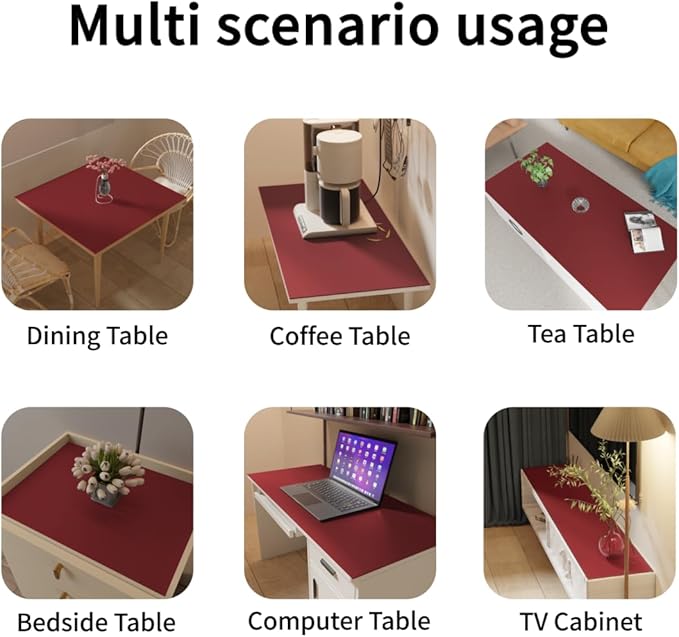 Leather Table Cover,1.8mm Thick,30x48 Inch Table Protector,Table Pads for Dining Room Table Rectangular,Table Cover Protector.(Black+Wine Red,30x48)