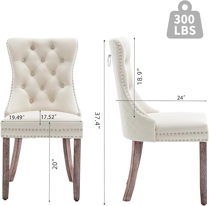 Velvet Dining Chairs Set of 2, Upholstered Dining Room Chairs with Nailhead Trim, Sillas de Comedor Modernas 2, Wooden Kitchen Chairs for Dining Room, Living Room, Kitchen, Bedroom, Beige