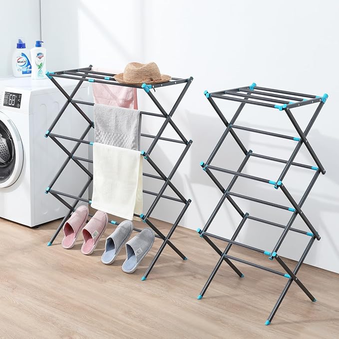 APEXCHASER Clothes Drying Rack, 3-Tier Laundry Drying Rack for Clothes, Expandable Metal Clothing Dryer, Collapsible Towel Rack, Air Drying Rack, Graphite